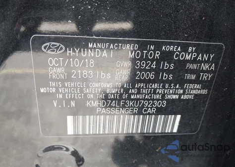 2019 Hyundai Elantra Se from USA, damaged, VIN KMHD74LF3KU792303
